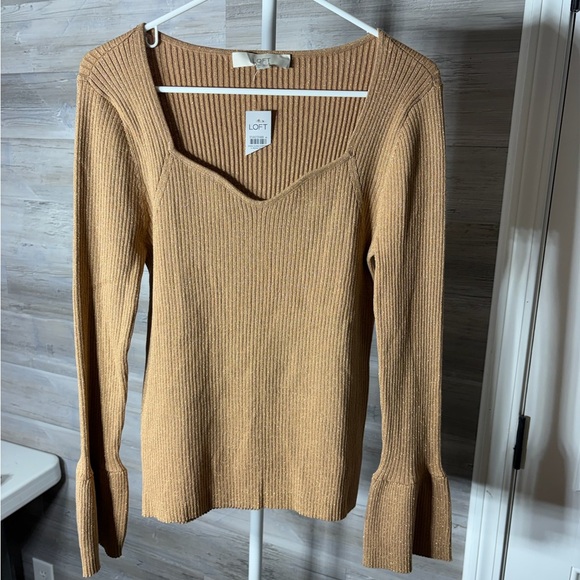 LOFT Tops - LOFT Ribbed Long Sleeve V-Neck Sweater in Camel 1073